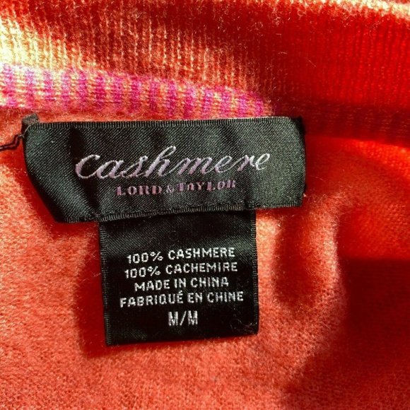 Lord & Taylor 100% Cashmere Sweater M‎ Coral Soft 3/4 Sleeve Lightweight - Picture 7 of 9